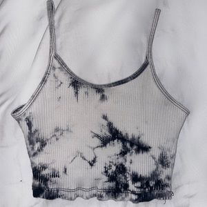 Ribbed Tie-Dye Tank Top - black/white